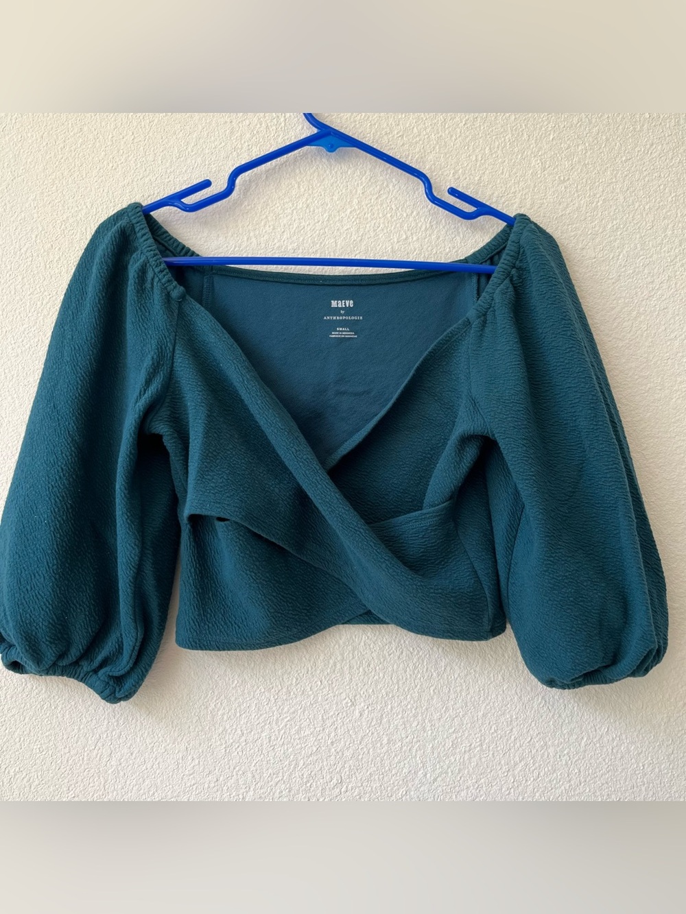Maeve Deep Teal Puff Sleeve Wrap Top